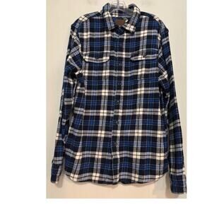 Orvis Flannel Shirt Big Bear Heavyweight Button Up Blue Plaid Medium 100% Cotton